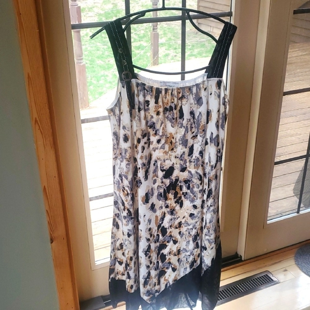 Variations Abstract Animal Print Shift Dress Asymmetrical Burnout Hem Large